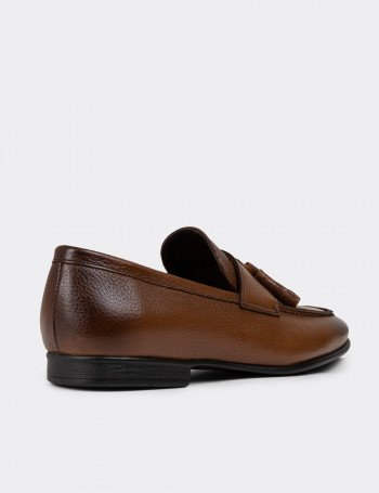 Hakiki Deri Taba Rengi Püsküllü Erkek Loafer - 01989MTBAC01