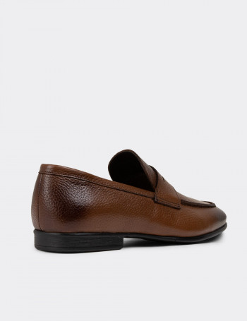 Hakiki Deri Taba Rengi Erkek Loafer Ayakkabı - 01988MTBAC01