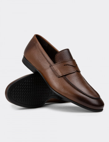 Hakiki Deri Taba Rengi Erkek Loafer Ayakkabı - 01988MTBAC01