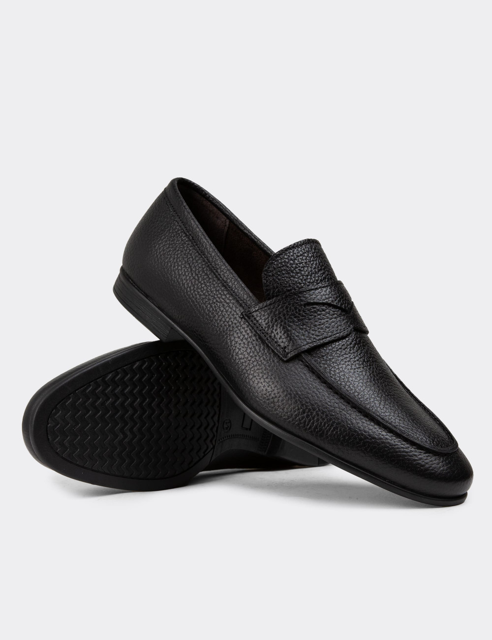 Hakiki Deri Siyah Erkek Loafer Ayakkabı - 01988MSYHC01
