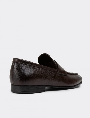 Hakiki Deri Kahverengi Erkek Loafer Ayakkabı - 01988MKHVC01