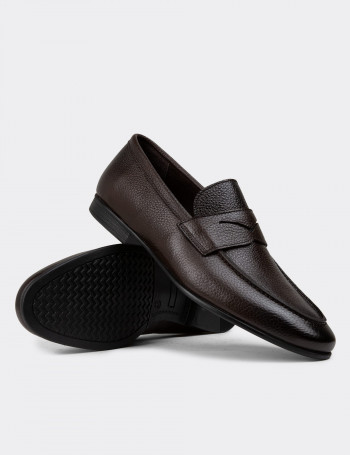 Hakiki Deri Kahverengi Erkek Loafer Ayakkabı - 01988MKHVC01