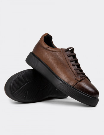 Hakiki Deri Taba Rengi Erkek Sneaker Ayakkabı - 01954MTBAE02