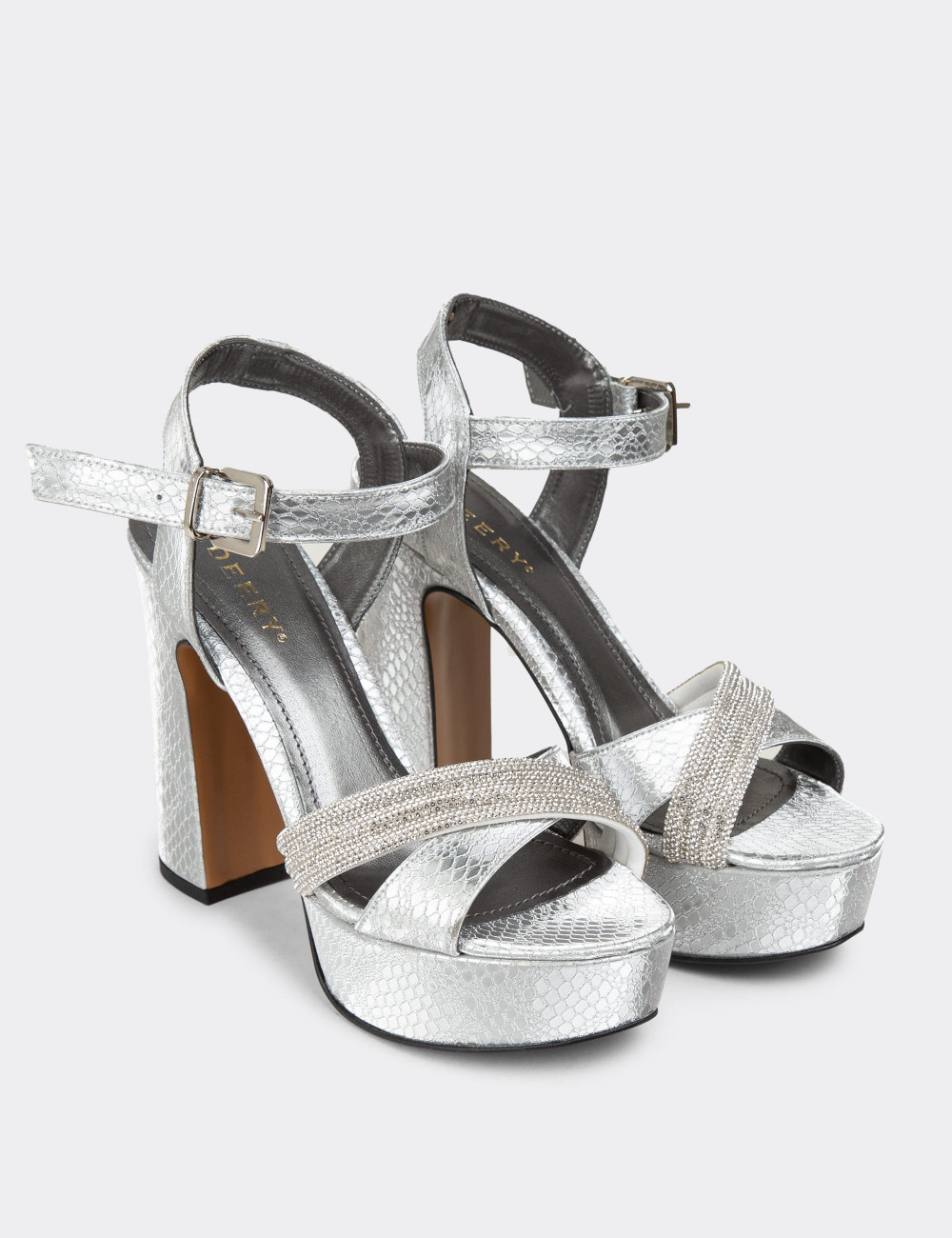 Gümüş Rengi Platform Topuk Kadın Abiye Ayakkabı - K2026ZGMSM03
