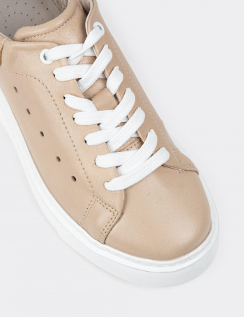 Hakiki Deri Vizon Rengi Kadın Sneaker Ayakkabı - SE515ZVZNP02