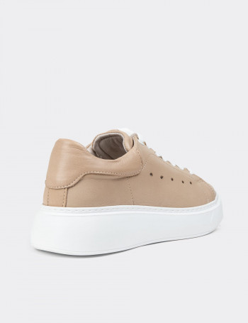 Hakiki Deri Vizon Rengi Kadın Sneaker Ayakkabı - SE515ZVZNP02