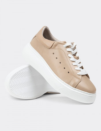 Hakiki Deri Vizon Rengi Kadın Sneaker Ayakkabı - SE515ZVZNP02