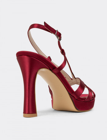 Bordo Saten Kadın Abiye Ayakkabı - S0143ZBRDM01