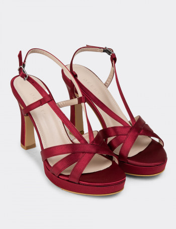 Bordo Saten Kadın Abiye Ayakkabı - S0143ZBRDM01