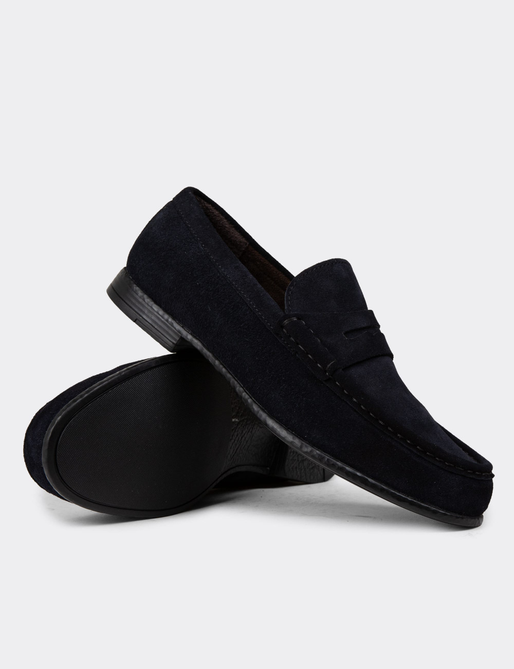 Hakiki Süet Lacivert Erkek Loafer Ayakkabı - 01510MLCVC06