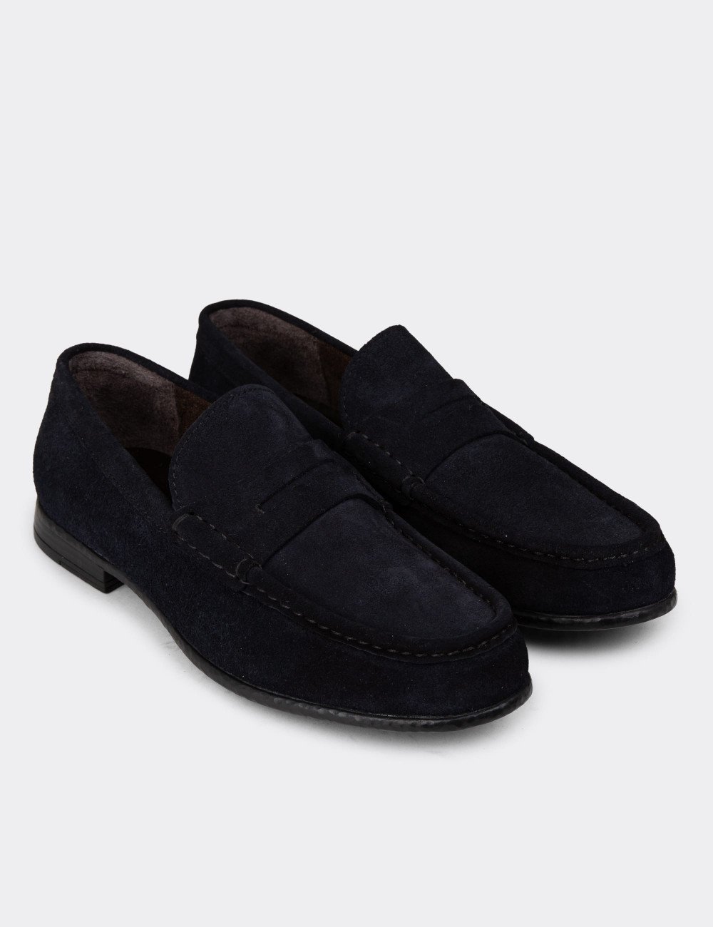 Hakiki Süet Lacivert Erkek Loafer Ayakkabı - 01510MLCVC06