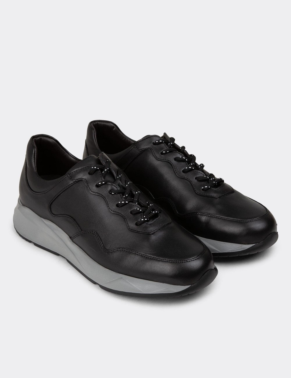 Hakiki Deri Siyah Erkek Sneaker Ayakkabı - 01725MSYHE13