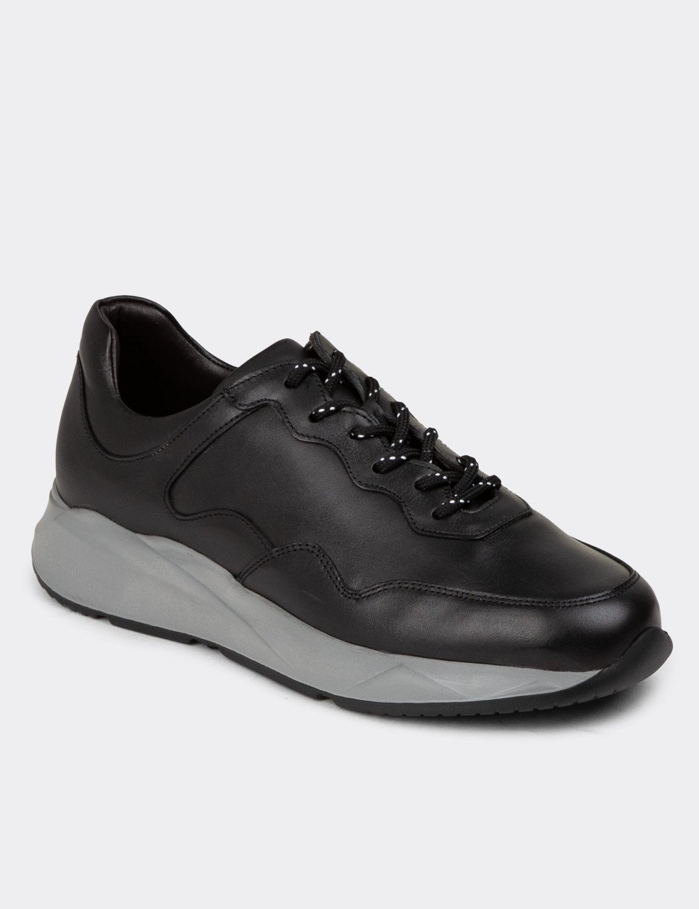 Hakiki Deri Siyah Erkek Sneaker Ayakkabı - 01725MSYHE13
