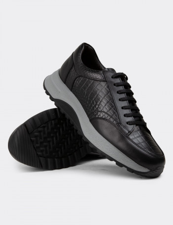 Hakiki Deri Siyah Erkek Sneaker Ayakkabı - 01984MSYHE06