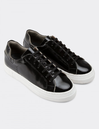 Hakiki Rugan Siyah Kadın Sneaker Ayakkabı - Z1681ZSYHC23