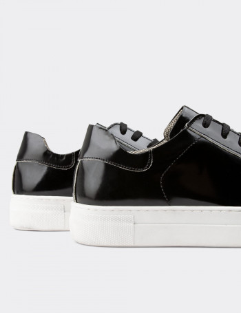 Hakiki Rugan Siyah Kadın Sneaker Ayakkabı - Z1681ZSYHC23