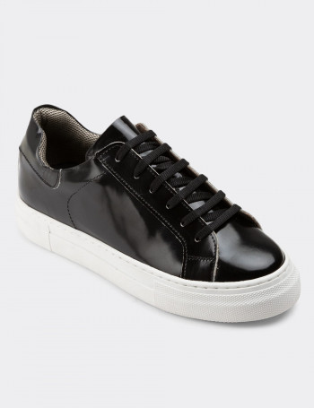 Hakiki Rugan Siyah Kadın Sneaker Ayakkabı - Z1681ZSYHC23