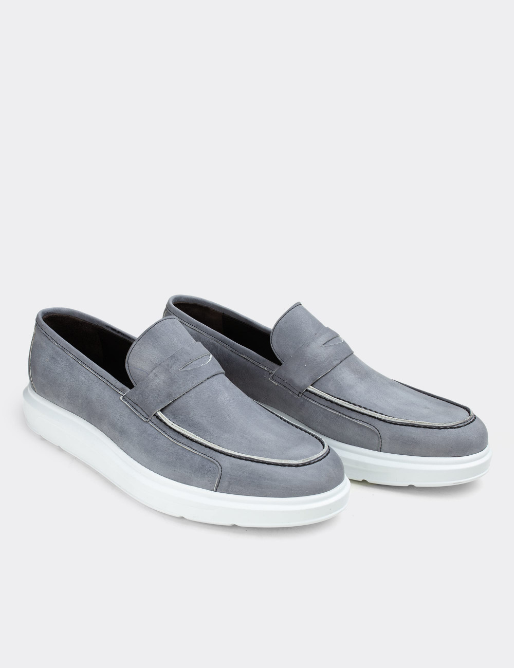 Hakiki Nubuk Gri Erkek Comfort Loafer - 01564MGRIP08