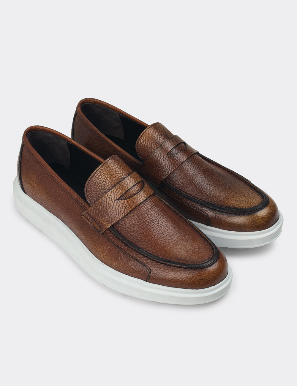 Hakiki Deri Taba Rengi Erkek Comfort Loafer - 01564MTBAP09