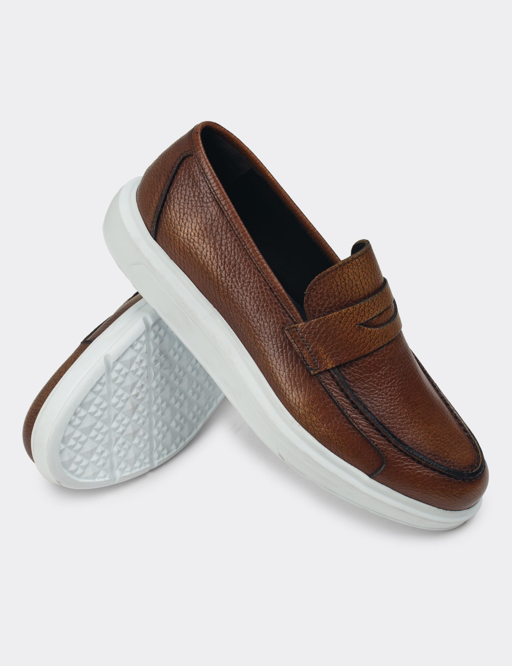 Hakiki Deri Taba Rengi Erkek Comfort Loafer - 01564MTBAP09