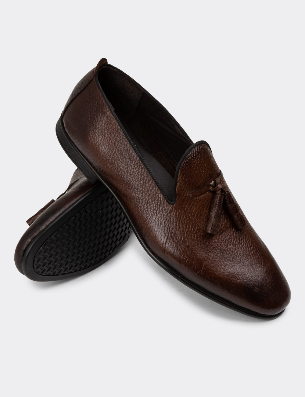 Hakiki Deri Taba Rengi Erkek Loafer - 01702MTBAC12