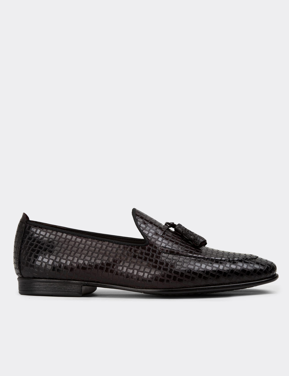 Hakiki Deri Özel Desenli Bordo Erkek Loafer - 01701MBRDC07