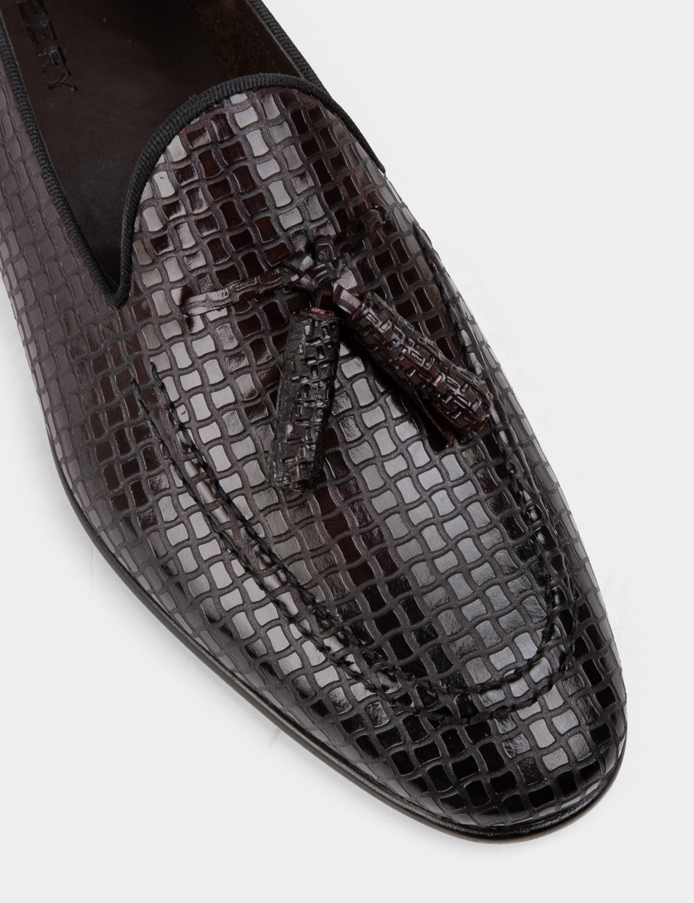 Hakiki Deri Özel Desenli Bordo Erkek Loafer - 01701MBRDC07