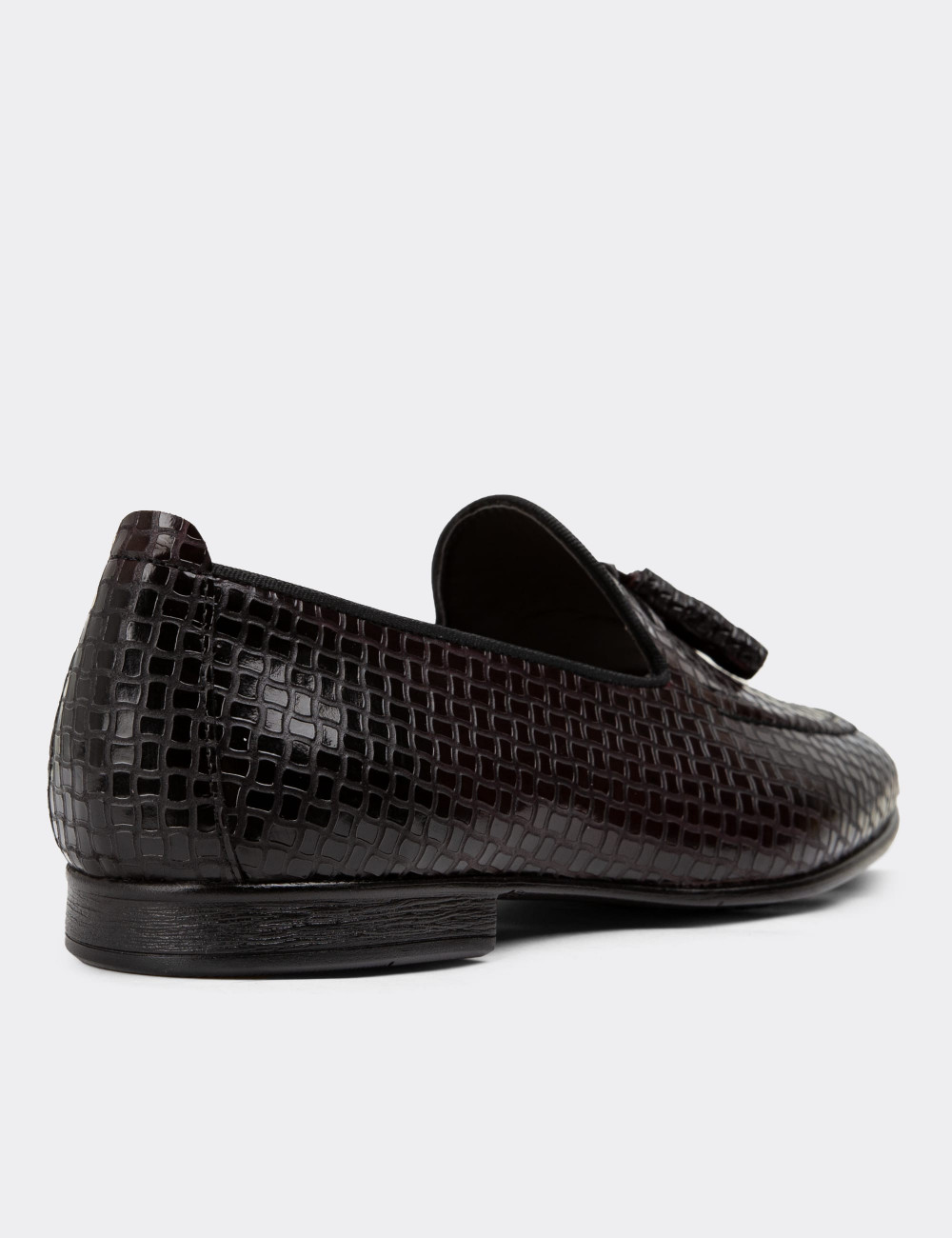 Hakiki Deri Özel Desenli Bordo Erkek Loafer - 01701MBRDC07