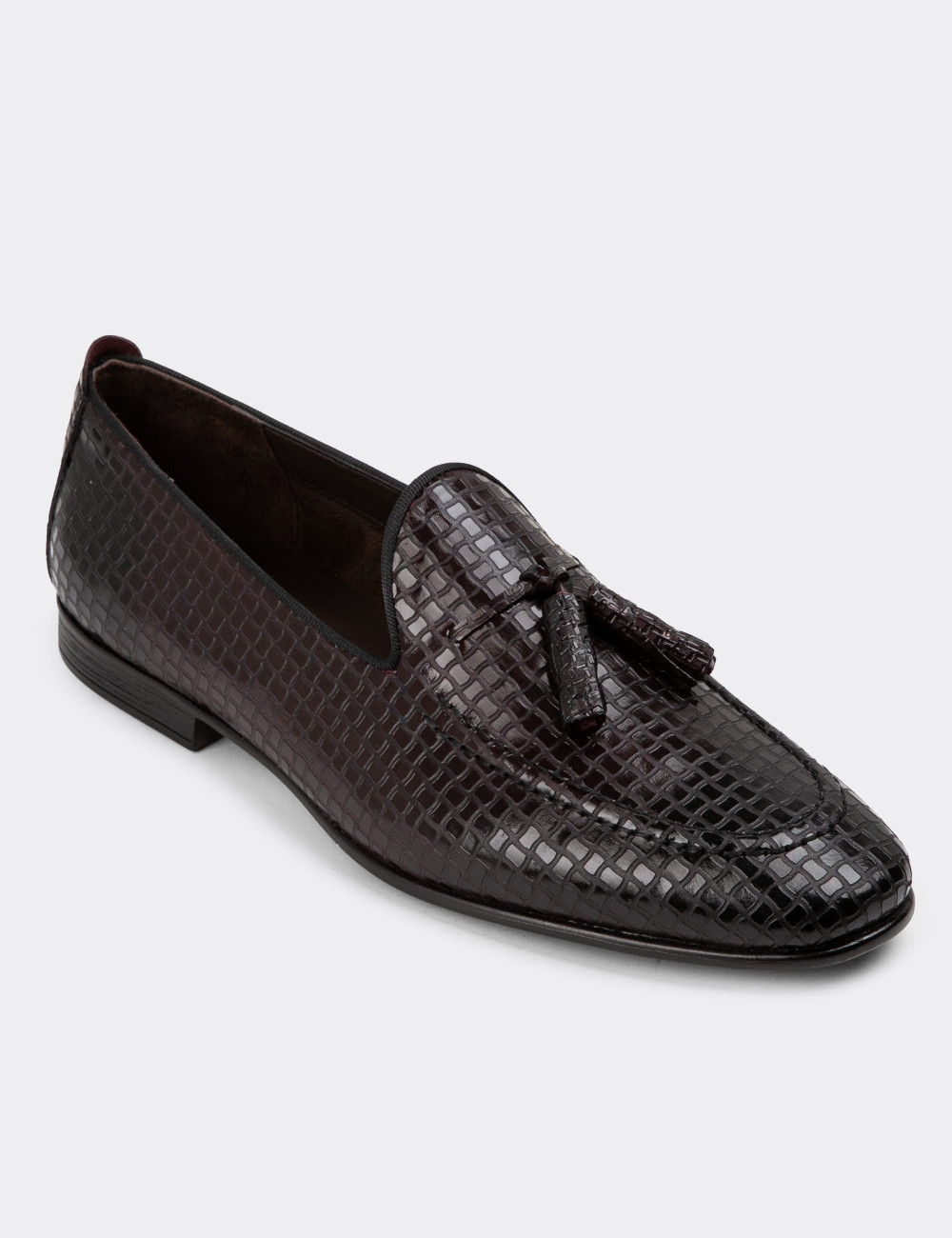 Hakiki Deri Özel Desenli Bordo Erkek Loafer - 01701MBRDC07