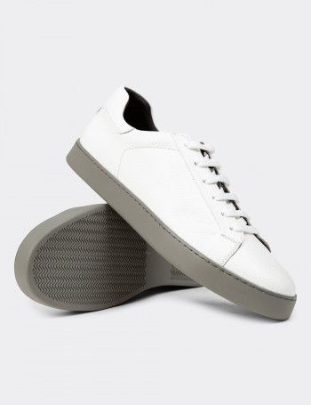 Hakiki Deri Beyaz Erkek Sneaker Ayakkabı - 01955MBYZC03