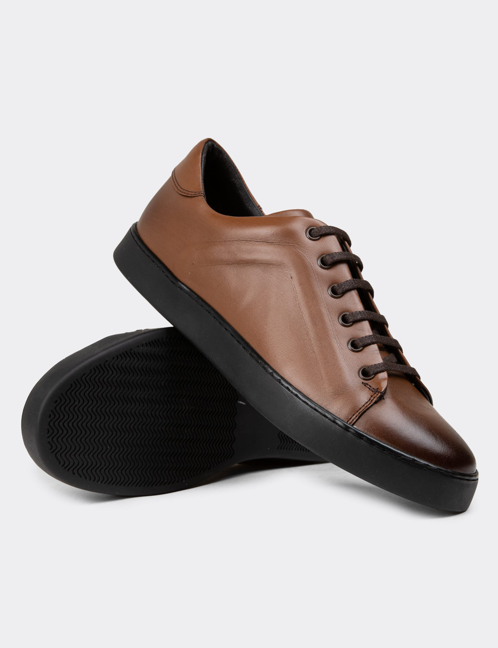 Hakiki Deri Taba Rengi Erkek Sneaker Ayakkabı - 01956MTBAC01