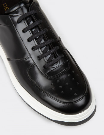 Erkek Hakiki Deri Siyah Sneaker Ayakkabı - 01965MSYHE09