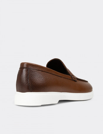 Erkek Hakiki Deri Taba Rengi Loafer Ayakkabı - 01957MTBAE03
