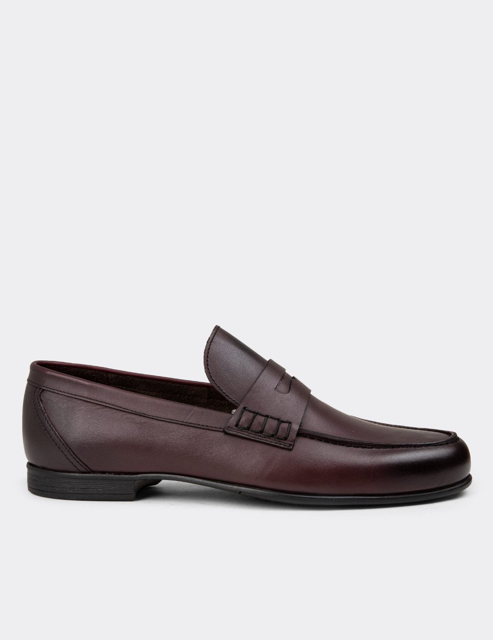 Erkek Bordo Hakiki Deri Loafer Ayakkabı - 01538MBRDC01