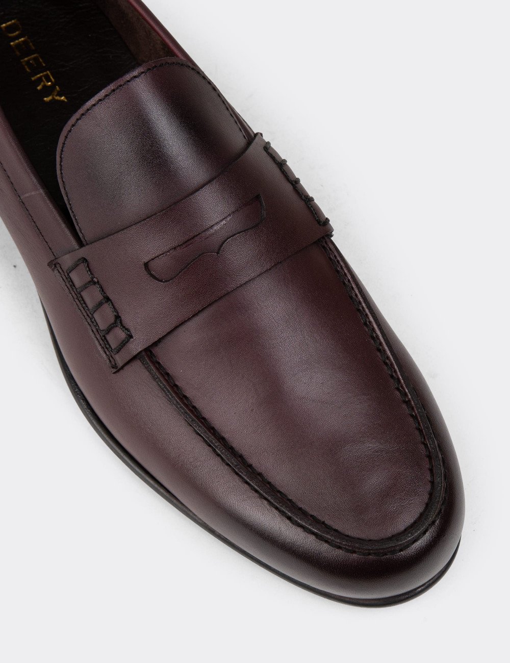 Erkek Bordo Hakiki Deri Loafer Ayakkabı - 01538MBRDC01