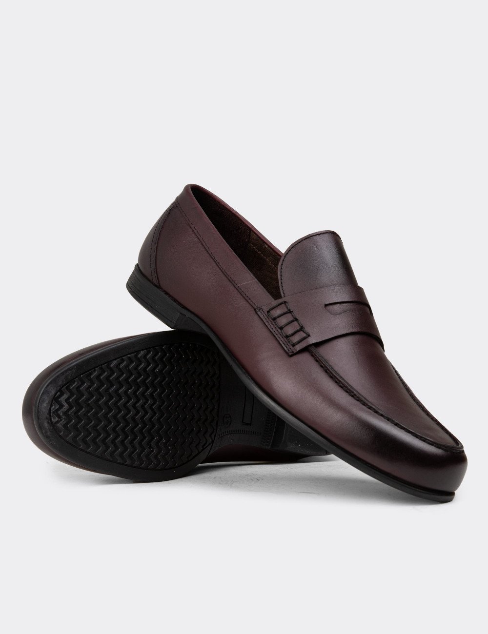 Erkek Bordo Hakiki Deri Loafer Ayakkabı - 01538MBRDC01