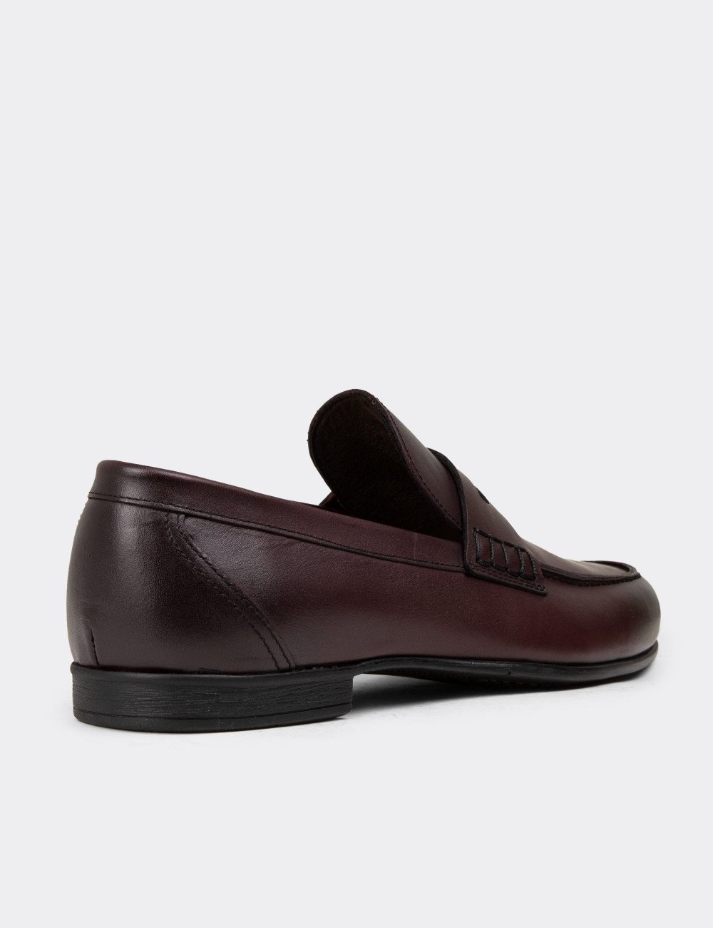 Erkek Bordo Hakiki Deri Loafer Ayakkabı - 01538MBRDC01