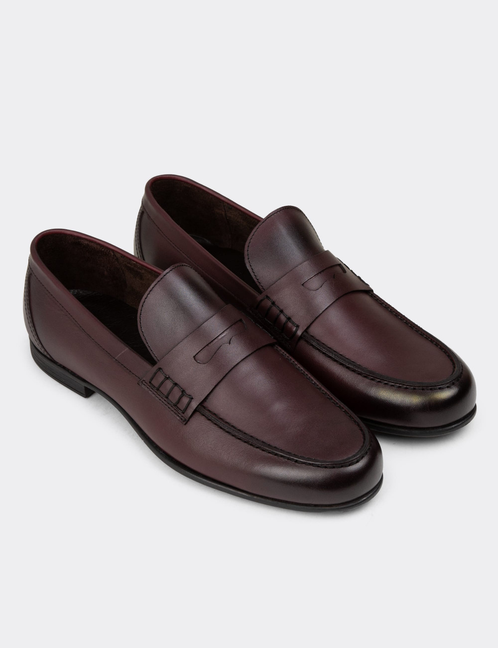 Erkek Bordo Hakiki Deri Loafer Ayakkabı - 01538MBRDC01