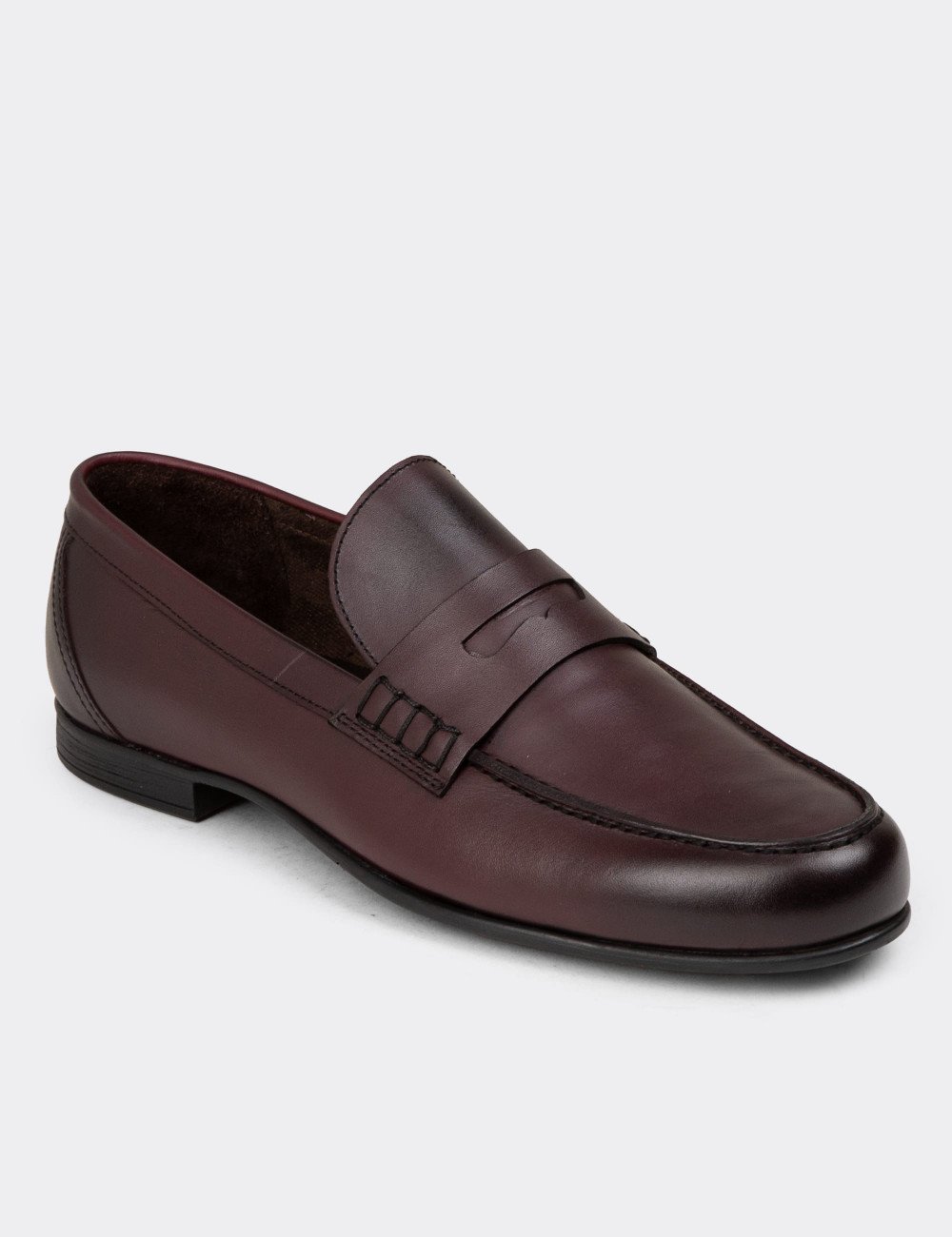 Erkek Bordo Hakiki Deri Loafer Ayakkabı - 01538MBRDC01