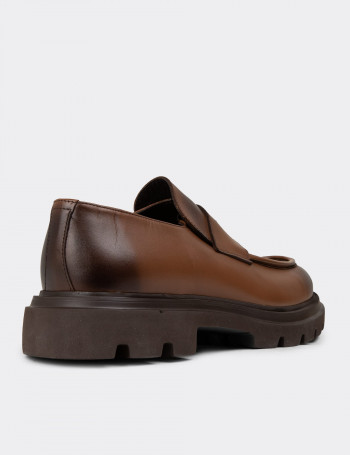 Erkek Hakiki Deri Taba Renk Loafer Ayakkabı - 01980MTBAE03