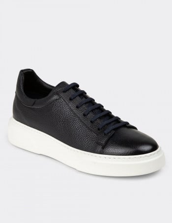 Erkek Hakiki Deri Lacivert Sneaker Ayakkabı - M2501MLCVP02