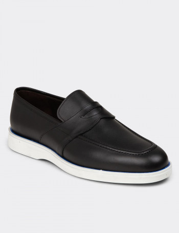 Erkek Siyah Hakiki Deri Loafer Ayakkabı - 01960MSYHC03
