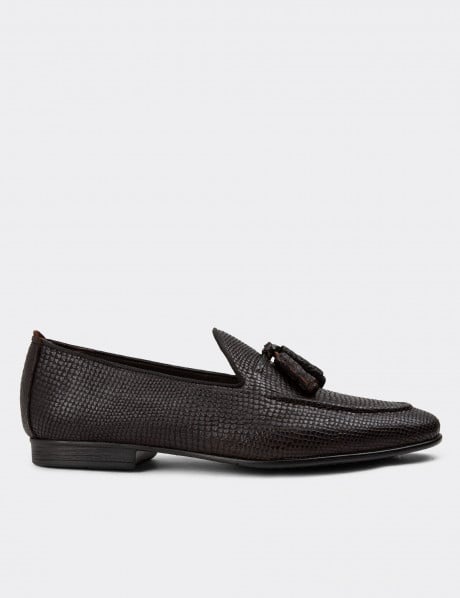 Erkek Hakiki Deri Kahverengi Püsküllü Loafer