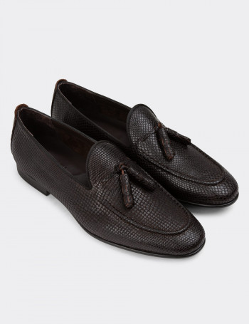 Erkek Hakiki Deri Kahverengi Püsküllü Loafer - 01701MKHVC52