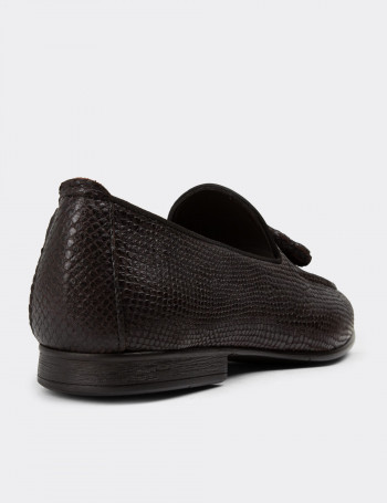Erkek Hakiki Deri Kahverengi Püsküllü Loafer - 01701MKHVC52