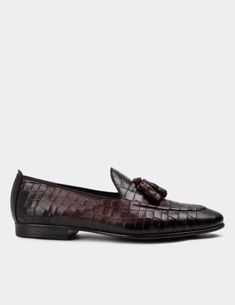 Erkek Bordo Hakiki Deri Loafer Ayakkabı
