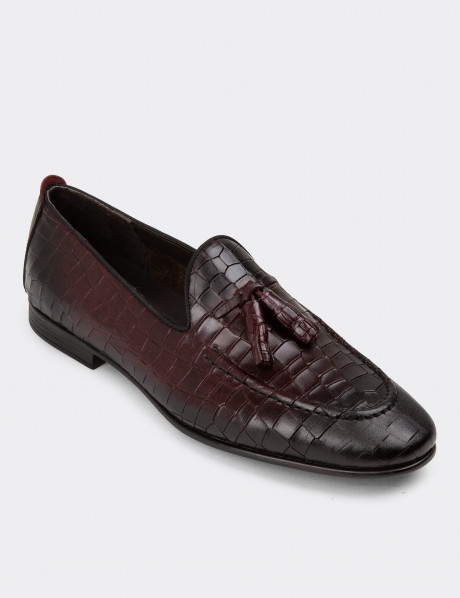 Erkek Bordo Hakiki Deri Loafer Ayakkabı