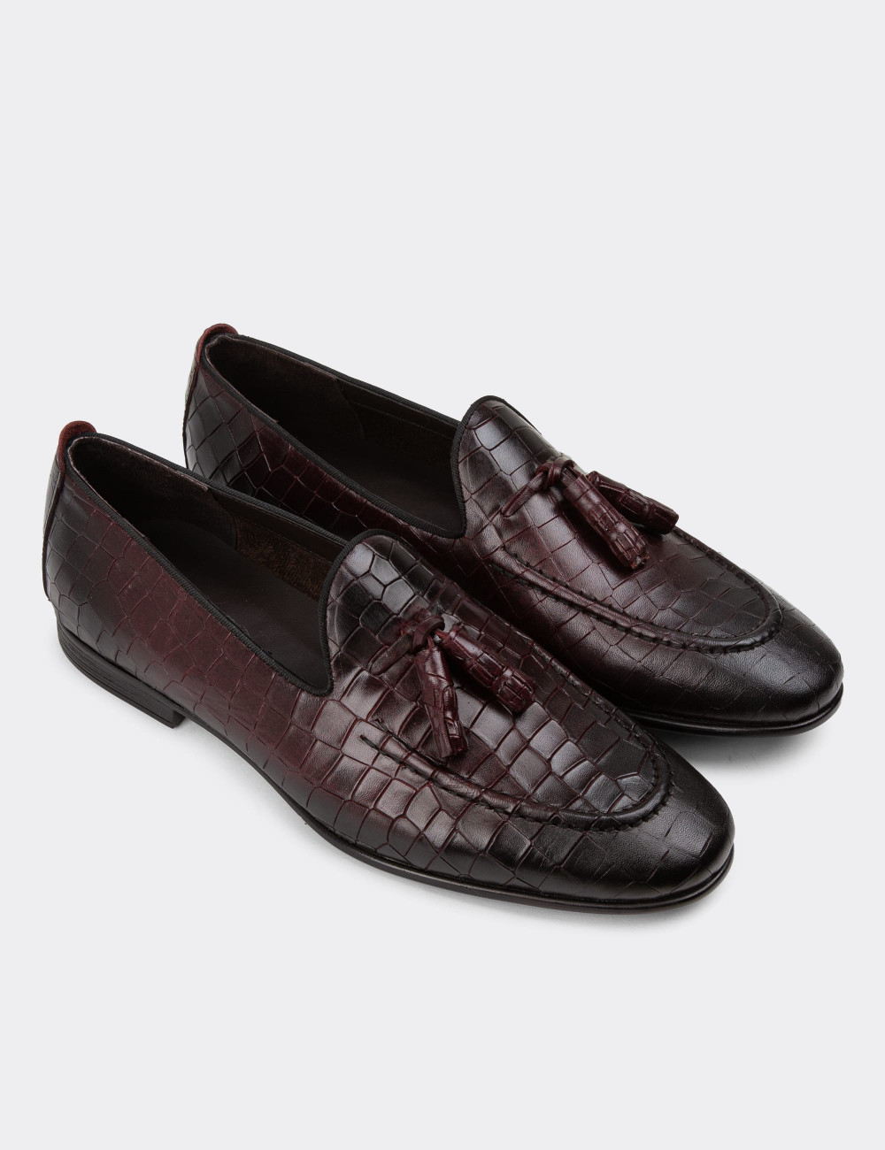 Erkek Bordo Hakiki Deri Loafer Ayakkabı - 01701MBRDC12