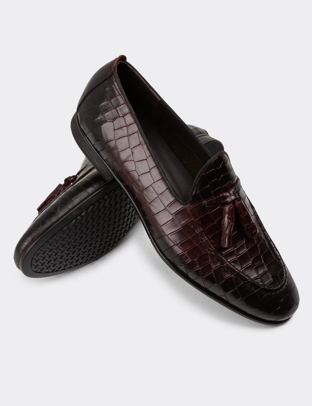 Erkek Bordo Hakiki Deri Loafer Ayakkabı - 01701MBRDC12