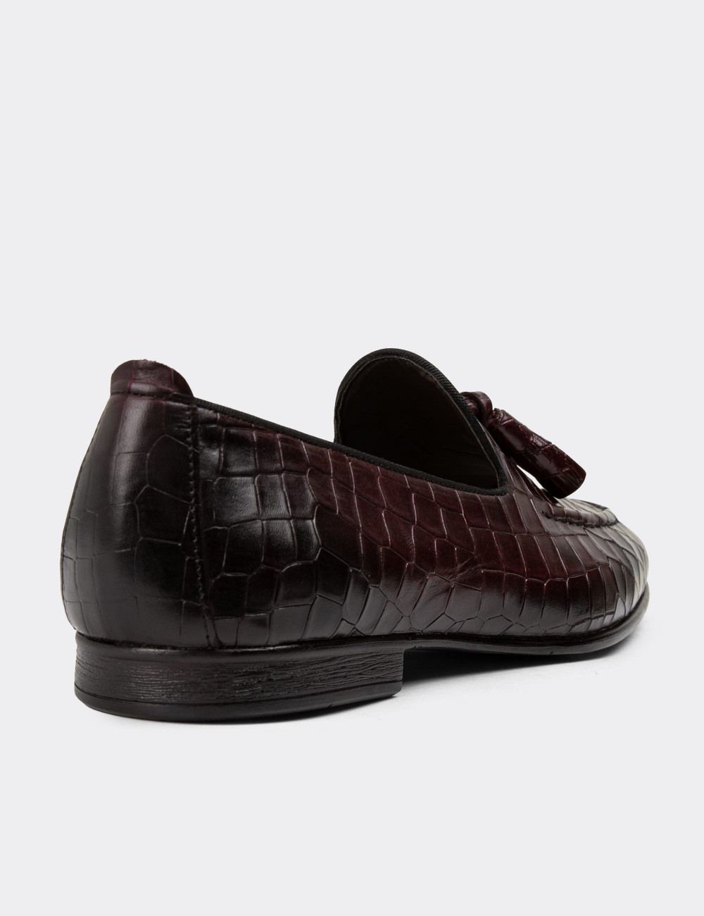 Erkek Bordo Hakiki Deri Loafer Ayakkabı - 01701MBRDC12
